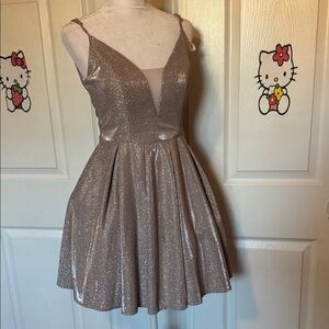 B Darlin Glittery Asymmetrical Dress in Silver